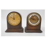 1200	2 TELECHRON WOOD CASE CLOCKS, CORD MISSING ON ONE, 5 1/2 & 6 IN WIDE X 6 1/2 IN HIGH