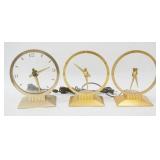1205	3 BRASS & GLASS CLOCKS, 2 JEFFERSON GOLDEN HOUR, 6 & 6 1/4 IN WIDE X 9 IN HIGH