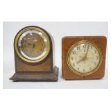 1210	2 WOOD CASE CLOCKS, GE & TELECHRON, DOME TOP CLOCK IS MISSING CORD, 6 1/2 IN HIGH