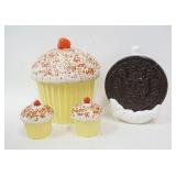 1214	COOKIE JARS, CUPCAKE & OREO, CUPCAKE HAS 2 SMALL MATCHING CANNISTERS, OREO HAS SMALL NICKS