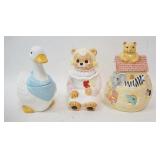 1216	3 COOKIE JARS, DUCK, BEAR, & NOAHS ARK, DUCK & ARK HAVE A NICK, TALLEST IS 11 1/2 IN