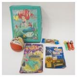 1232	TOY LOT W/PEZ DISPENSERS, LITTLE MERMAID CASE, MICKEY MOUSE BASKETBALL, ETC