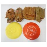 1265	BASEBALL GLOVES & FRISBEES, 4 GLOVES, 2 FRISBEES