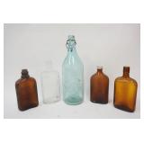 1267	GROUP OF 5 BOTTLES, INCLUDES SOMERVILLE & LINDEN NJ, TALLEST IS 14 1/2 IN, HAS ORIGINAL PORCELA