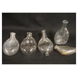 1271	5 UNUSUAL ANTIQUE BABY BOTTLES, ONE HAS PATENT DATE OF 1894, TALLEST IS 6 1/2 IN