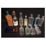 1278	15 ANTIQUE BOTTLES, 3 W/ORIGINAL PAPER LABELS, 2 COBALT BLUE, *TRICOPHEROUS FOR THE SKIN & HAIR