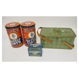 1287	3 TINS & A BASKET, 2 QUAKER OATS, ONE FLEISCHMANNS YEAST, BASKET IS A SALERNO COOKIE TIN