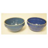 1294	2 BLUE GLAZED MIXING BOWLS, 10 1/4 - 10 1/2 IN DIAMETER, 5 - 5 1/4 IN HIGH