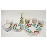 1298	VICTORIAN GLASS VASE, ENGLISH DINNERWARE & MUGS