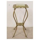1302	ORNATE IRON STAND, GREEN ONYX TOP IS CHIPPED, 13 1/4 IN SQUARE X 31 1/4 IN HIGH