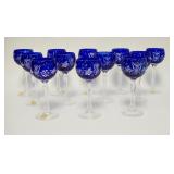 1002	SET OF 12 CRYSTAL GOBLETS COBALT BLUE CUT TO CLEAR, *ECHT BLEIKRISTALL*, 7 3/4 IN HIGH