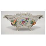 1011	DRESDEN OVAL FOOTED BOWL W/APPLIED FLOWERS, OPEN EDGE, HAND PAINTED FLOWERS & GOLD TRIM, COUPLE