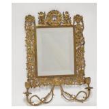 1012	BRASS HANGING MIRROR SCONCE, HAS CHERUBS, FLOWERS, ETC, 13 1/2 IN X 18 IN