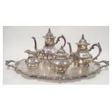 1015	TOWLE 5 PIECE SILVER PLATED TEASET, EL GRANDE PATTERN, SMALLER POT NEEDS A HINGE PIN, TRAY IS 3
