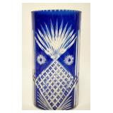 1020	COBALT BLUT CUT TO CLEAR OVAL VASE, 9 1/4 IN HIGH