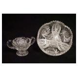 1043	AMERICAN BRILLIANT CUT BOWL & PEDESTAL SUGAR, MINOR RIM ROUGHNESS ON BOTH, BOWL IS 8 1/4 IN