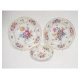 1044	3 PIECE DRESDEN STYLE PORCELAIN, 2 TIRSCHENREUTH 10 IN PLATES & SCHUMANN 6 1/2 IN BOWL W/RETICU