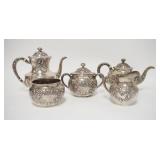 1048	GORHAM STERLING SILVER 5 PIECE TEA & COFFEE SET #A3550, MONOGRAMMED, CREAMER HAS A DENT ON THE 