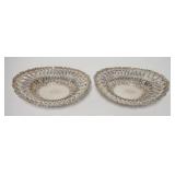 1051	PAIR OF ORNATE STERLING SILVER OVAL BOWLS, MONOGRAMMED, OPEN WORK EDGES, MARKED WITH A WAND RAM