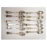 1052	SET OF 12 HAND MADE SILVER TEASPOONS. SIGNED W/HALLMARKS & MONOGRAMMED TIFFANY, 5 3/4 IN LONG, 