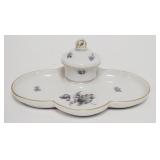 1065	NYMPHENBURG PORCELAIN INKWELL, W GERMANY, INSERT HAS BEEN REPAIRED, 8 IN WIDE