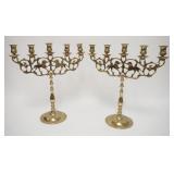 1067	PAIR OF BRASS 5 LIGHT CANDELBRA, 15 1/2 IN HIGH X 14 1/2 IN WIDE
