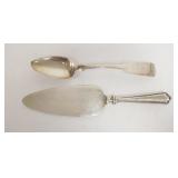 1073	2 PIECE COIN SILVER TABLESPOON SIGNED J WALLIN W/HALL MARKS & A PASTRY SERVER W/A STERLING SILV