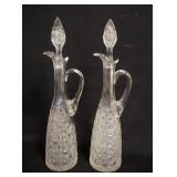 1080	PAIR OF AMERICAN BRILLIANT CUT TALL DECANTERS, HOLLOW BLOWN & CUT STOPPERS, 17 1/2 IN HIGH