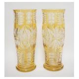 1081	PAIR OF AMBER CUT TO CLEAR TALL VASES, 13 1/4 IN HIGH