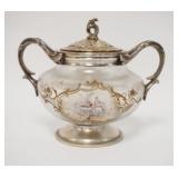 1082	HAND PAINTED VICTORIAN SUGAR BOWL W/ORNATE METAL MOUNTS, 5 1/2 IN HIGH