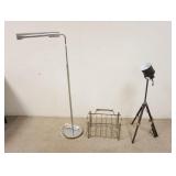 1091	2 MODERN FLOOR LAMPS & MAGAZINE RACK, BOTH LAMPS ARE ADJUSTABLE