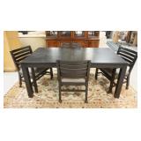 1093	ETHAN ALLEN 5 PIECE DINETTE SET *MIDTOWN*, EBONIZED OAK, HAS 2-20 IN LEAVES, 4 ARM CHAIRS, TABL