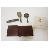 1105	4 PIECES CARTIER WALLED STERLING SILVER, CHILDS MIRROR, BRUSH, & COMB W/CASE