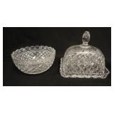 1107	CRYSTAL CHEESE DISH & BOWL, BOWL IS 7 IN