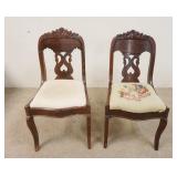 1115	PAIR OF SABRE LEG VICTORIAN CHAIRS, FLORAL CARVING & SWAN SPLATS