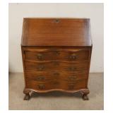 1117	MADDOX SLANT FRONT DESK, BALL & CLAW FEET, SERPENTINE FRONT, 30 1/2 IN WIDE X 39 1/2 IN HIGH X 