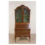 1119	SCANDIA INLAID SLANT FRONT SECRETARY, BOOKCASE TOP, PAD FEET & SHELL CARVED KNEES, 2 PIECE, SOM