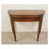 1121	MAHOGANY FLIP TOP GAME TABLE, BANDED FRONT, 36 1/2 IN X 17 1/2 IN CLOSED X 29 IN HIGH
