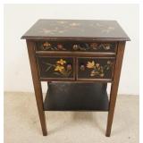 1122	PAINT DECORATED STAND, ONE DRAWER, 2 DOORS, FLORAL DECORATED, 24 IN X 15 1/2 IN X 34 1/2 IN HIG