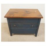 1123	SMALL COUNTRY CHEST W/2 DRAWERS & ONE IN FRONT, PAINTED DARK BLUE, 29 1/2 IN X 18 IN X 24 IN HI