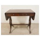 1125	DROP LEAF LYRE SIDE TABLE, ONE DRAWER, BRASS CLAW FEET, 31 1/2 IN WIDE X 18 IN DEEP X 28 IN HIG