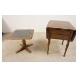 1126	2 PIECE FURNITURE HARDEN CHERRY 2 DRAWER DROPLEAF STAND & SMALL SLATE TOP TABLE