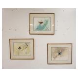 1129	3 OIL ON PAPER BY YUAN SAN LIM-BIRDS, 21 IN X 17 1/2 IN INCLUDING FRAME