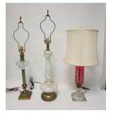1151	GROUP OF 3 LAMPS, ONE IS ITALIAN ART GLASS, TALLEST IS 36 IN