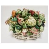 1153	LARGE POTTERY FRUIT & VEGATABLE BASKET, SOME MINOR CHIPPING, MARKED ITALY, 16 IN WIDE X 13 IN H