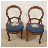 1156	PAIR OF FINGER CARVED VICTORIAN CHAIRS, NEEDLEPOINT SEATS