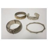 1165	4 LADIES BRACELETS ONE KIRK STEIFF PEWTER NARCISSUS, ONE MARKED MADE IN DENMARK