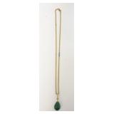 1171	MIRIAM HASKELL JADITE STONE/GLASS TEAR DROP NECKLACE WITH HANG TAG AND CLASP MARKING. NECKLACE 