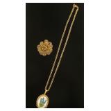 1173	MIRIAM HASKET FILLIAGRE PIN AND MEDALLION NECKLACE, NECKLACE IS 23 IN LONG AND MEDALLION IS 2 I