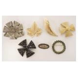 1193	7 PINS, LEAF PINS MARKED TRIFARI, FILIGARE MARKED VENDOME, GOLD PIN MARKED ASSOCRAFT X.C.